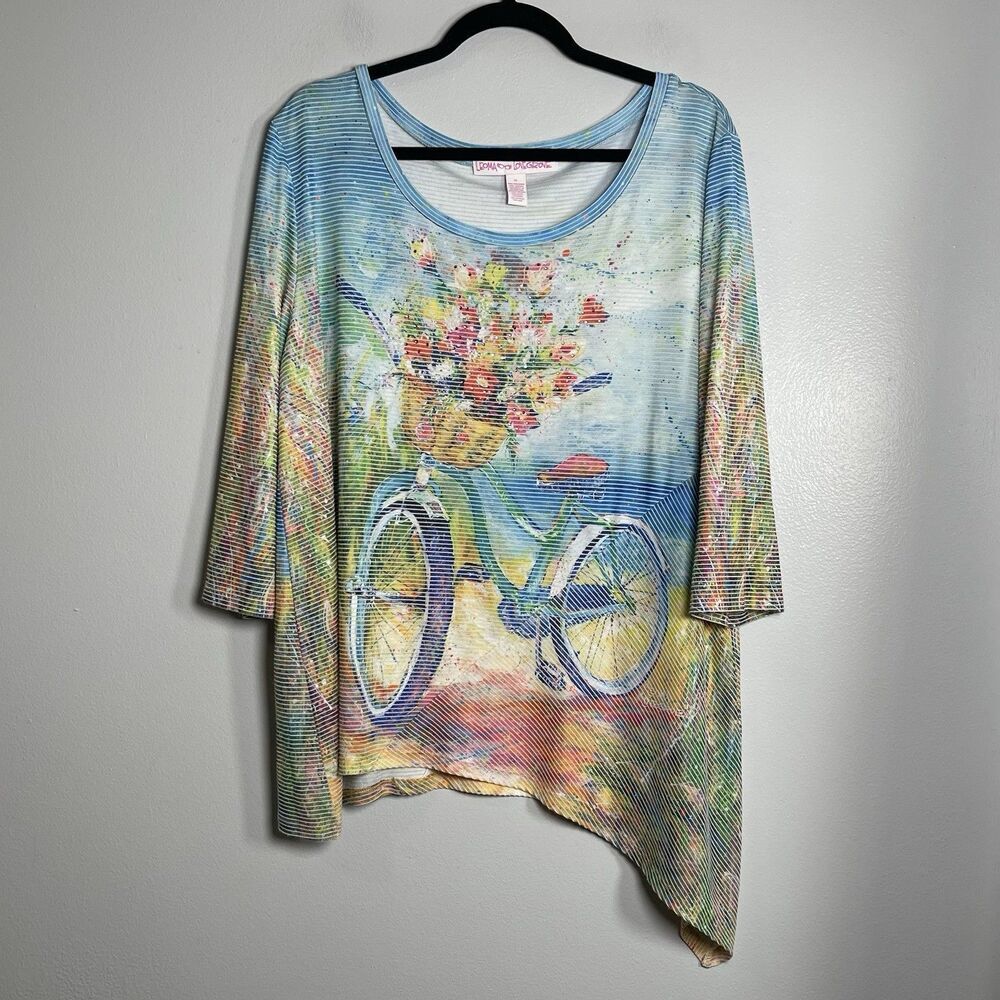 LEOMA LOVEGROVE Bicycle Top Tunic‎ XL Colorful Art To Wear Beach Ocean Artsy